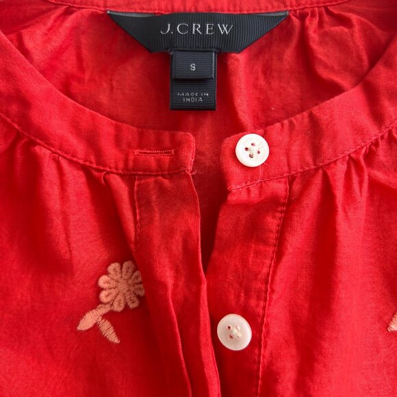 J. Crew Floral Applique Embroidered Cotton Voile Peasant Blouse/Top/Shirt Small - Picture 4 of 10